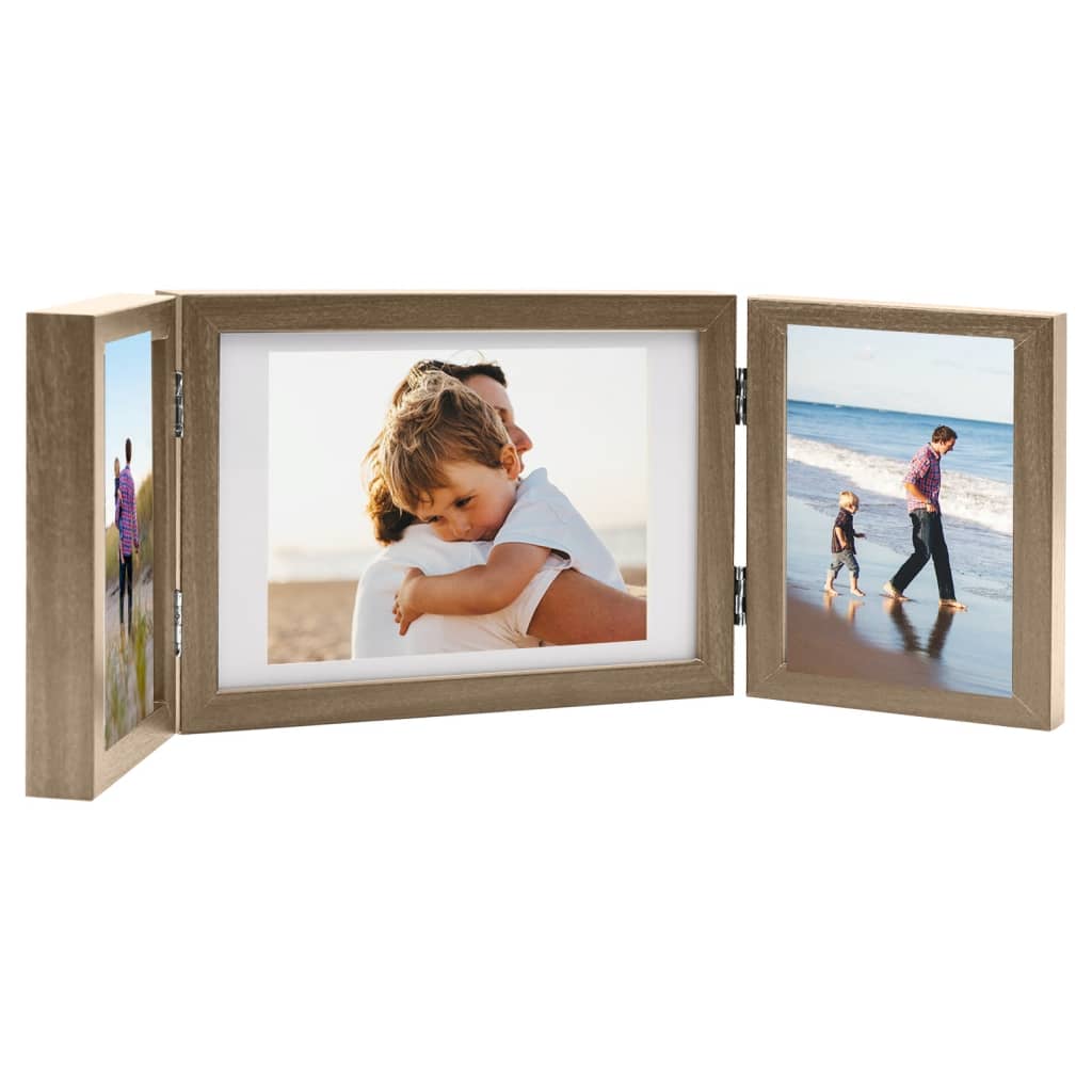 Trifold Photo Frame Collage Light Brown 28x18 cm+2x13x18 cm