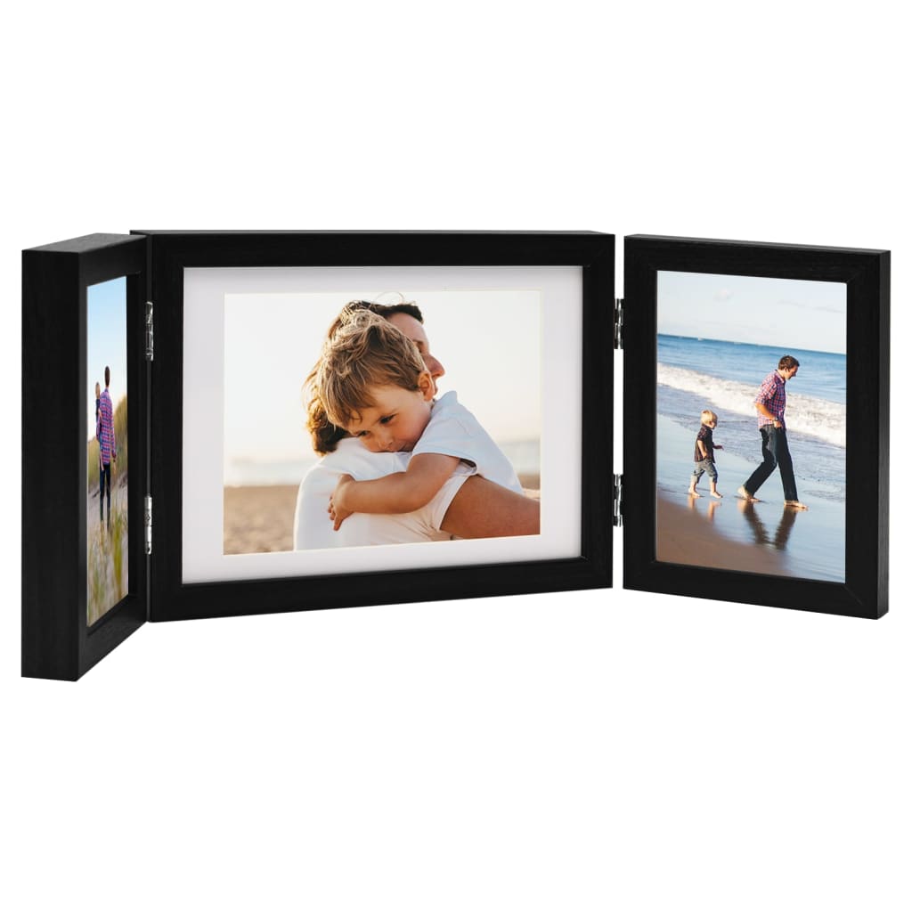 Trifold Photo Frame Collage Black 22x15 cm+2x(10x15 cm)