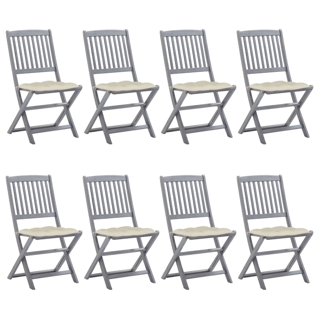 Folding Outdoor Chairs 8 pcs with Cushions Solid Acacia Wood