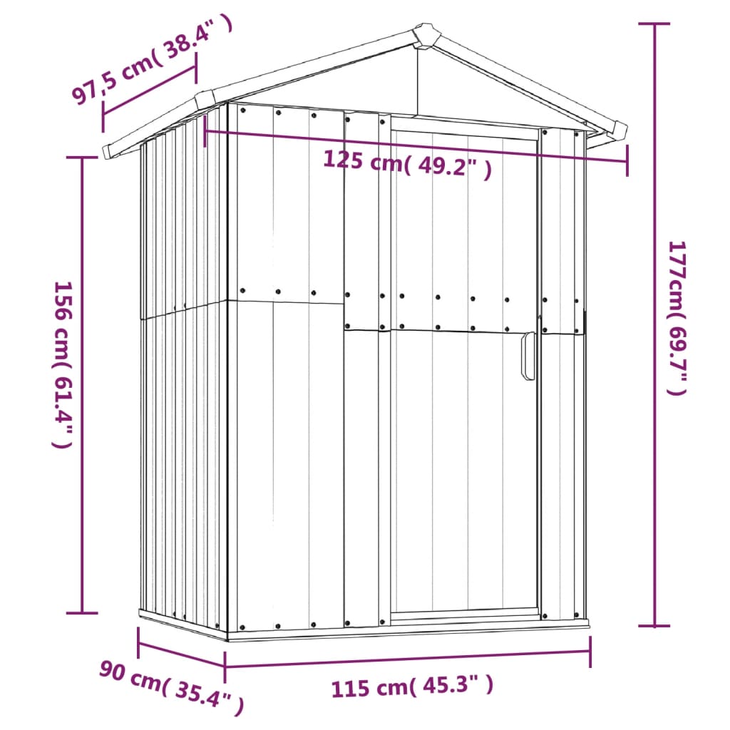 Garden Shed Grey 126x97.5x177 cm Galvanised Steel