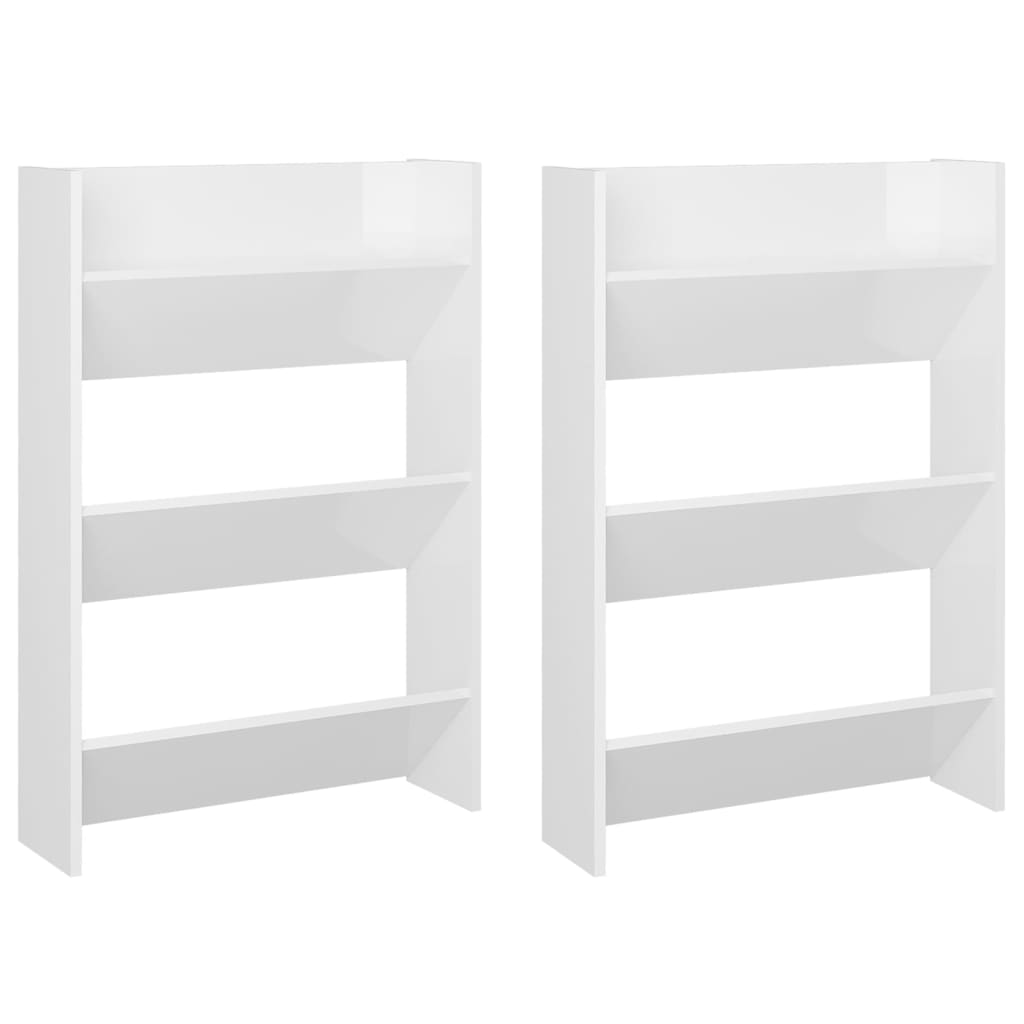 Wall Shoe Cabinets 2 pcs High Gloss White 60x18x90cm Engineered Wood