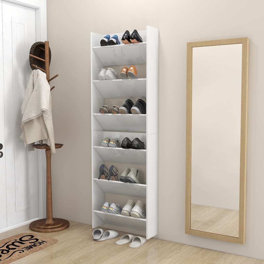 Wall Shoe Cabinets 2 pcs High Gloss White 60x18x90cm Engineered Wood