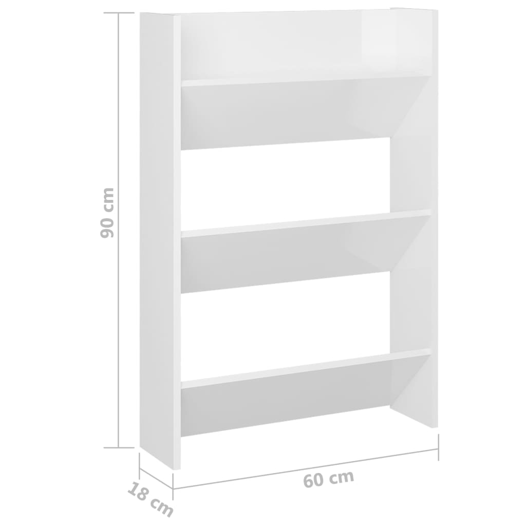 Wall Shoe Cabinets 2 pcs High Gloss White 60x18x90cm Engineered Wood