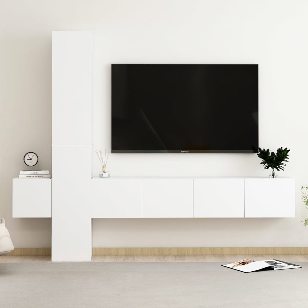 5 Piece TV Cabinet Set White Engineered Wood