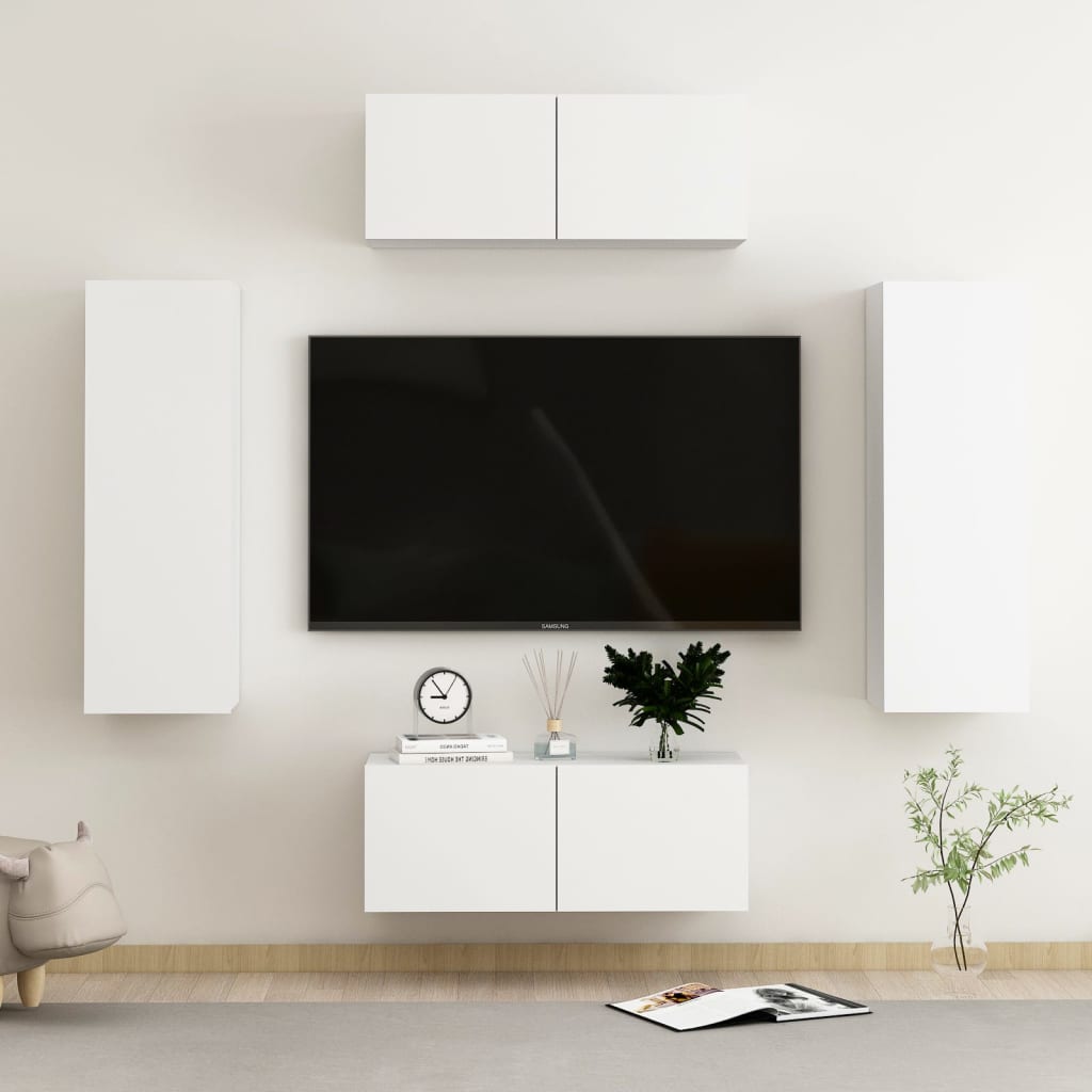 4 Piece TV Cabinet Set White Engineered Wood