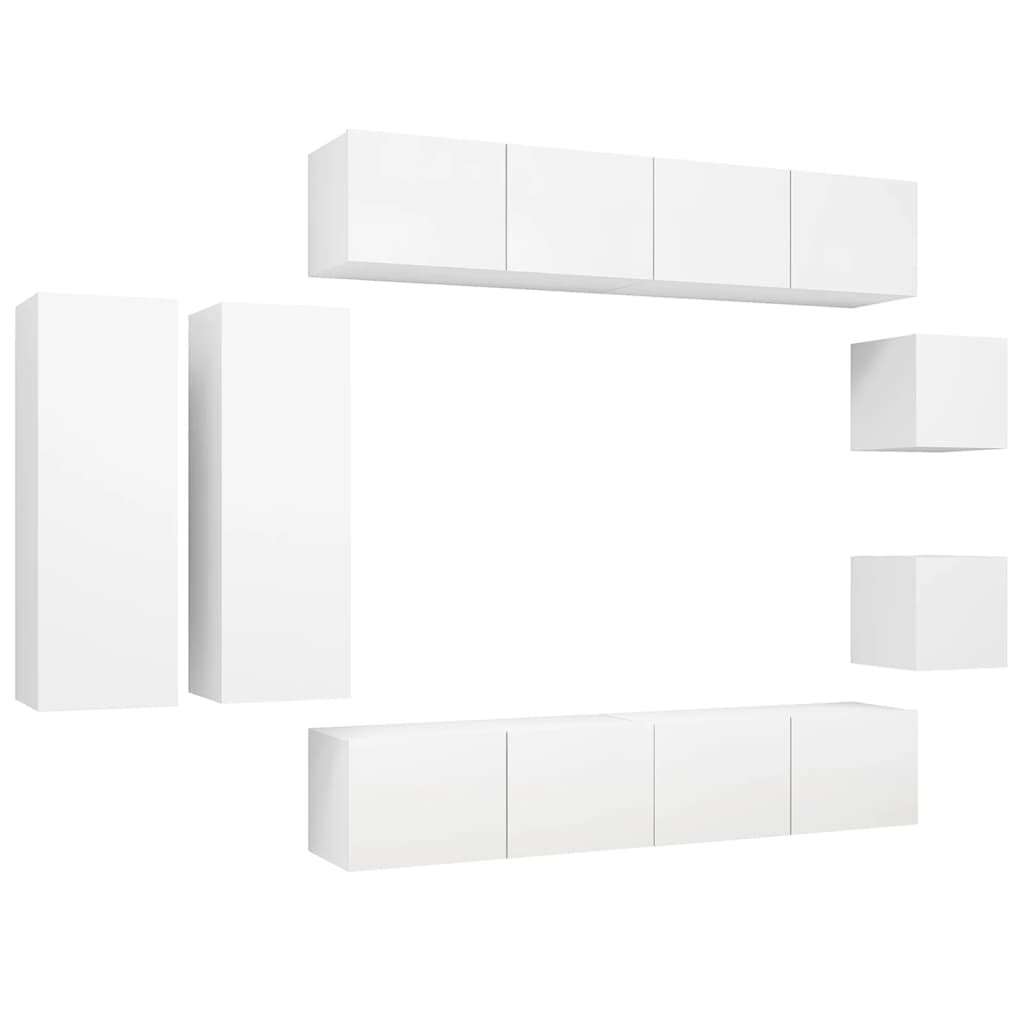 8 Piece TV Cabinet Set White Engineered Wood