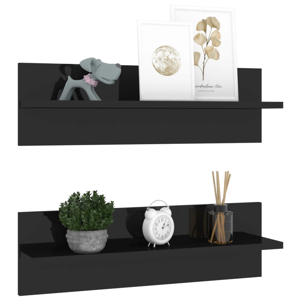 Wall Shelves 2 pcs High Gloss Black 60x11.5x18cm Engineered Wood