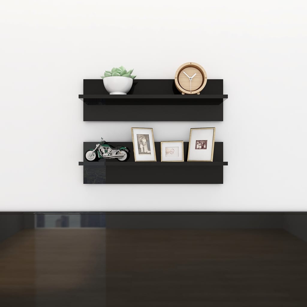 Wall Shelves 2 pcs High Gloss Black 60x11.5x18cm Engineered Wood