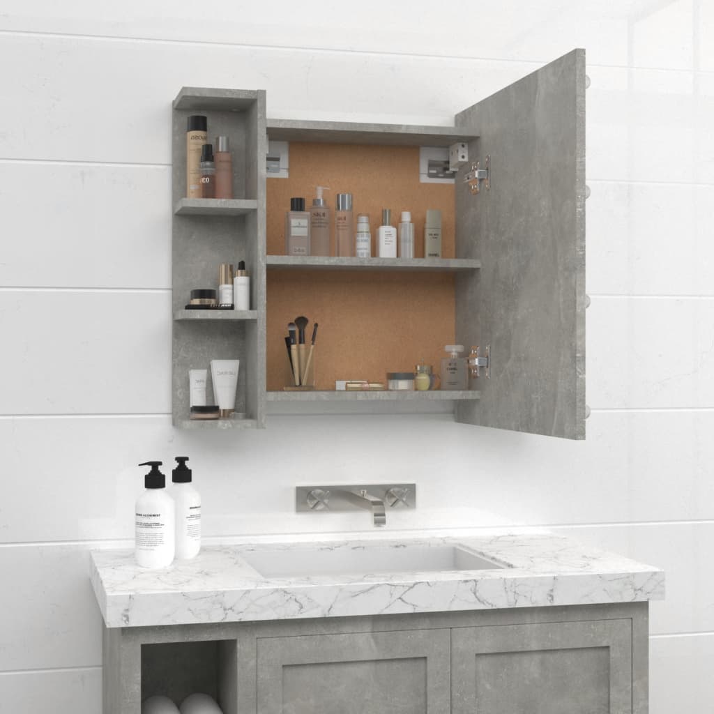 Mirror Cabinet with LED Concrete Grey 70x16.5x60 cm