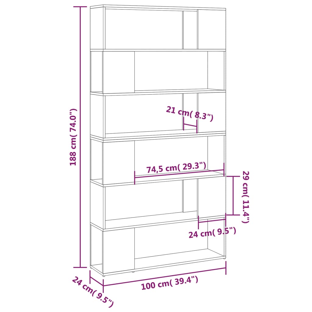 Book Cabinet Room Divider High Gloss Black 100x24x188 cm