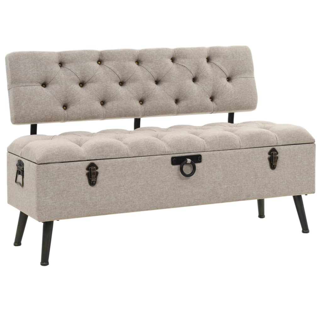 Storage Bench with Backrest 110 cm Cream Fabric