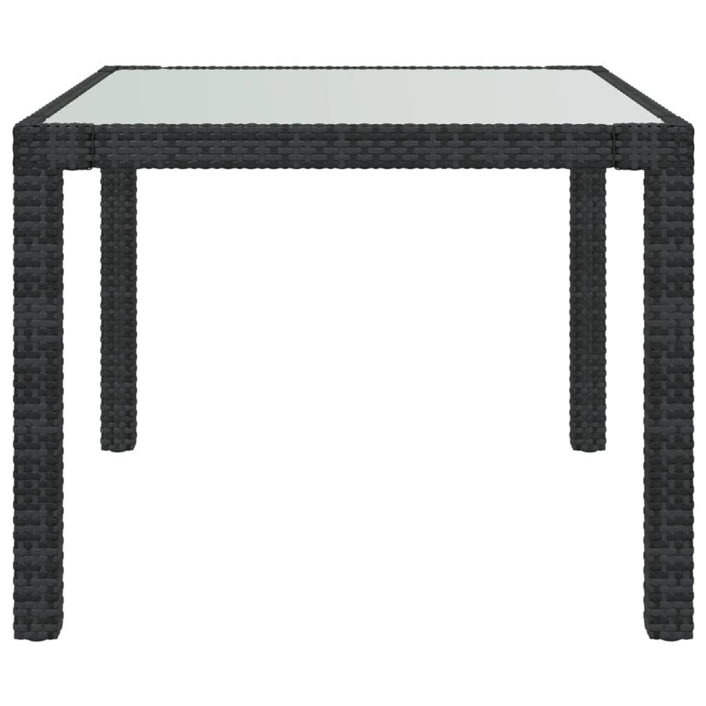 Garden Table 90x90x75 cm Tempered Glass and Poly Rattan Black