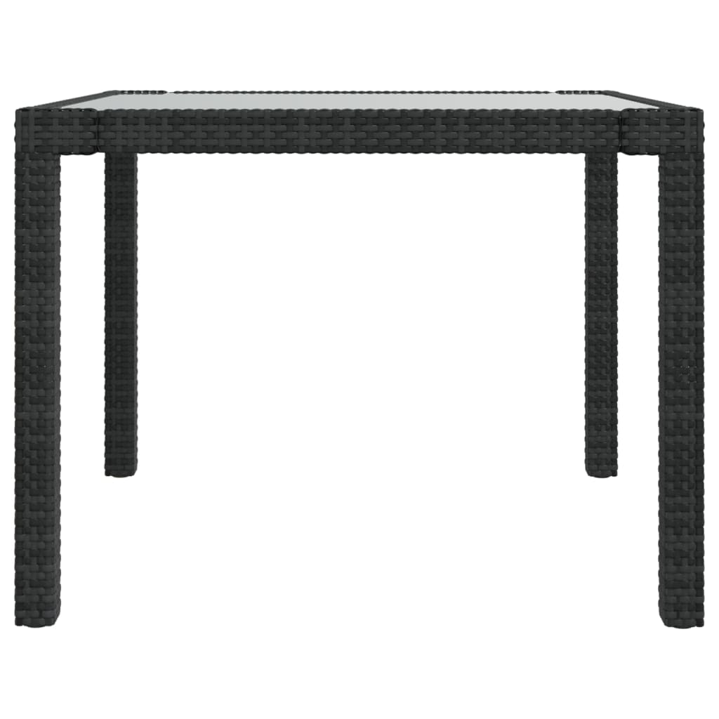 Garden Table 90x90x75 cm Tempered Glass and Poly Rattan Black