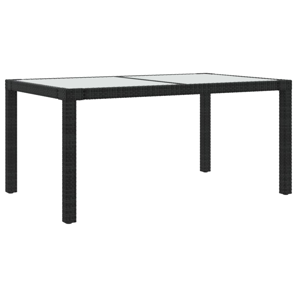 Garden Table 150x90x75 cm Tempered Glass and Poly Rattan Black