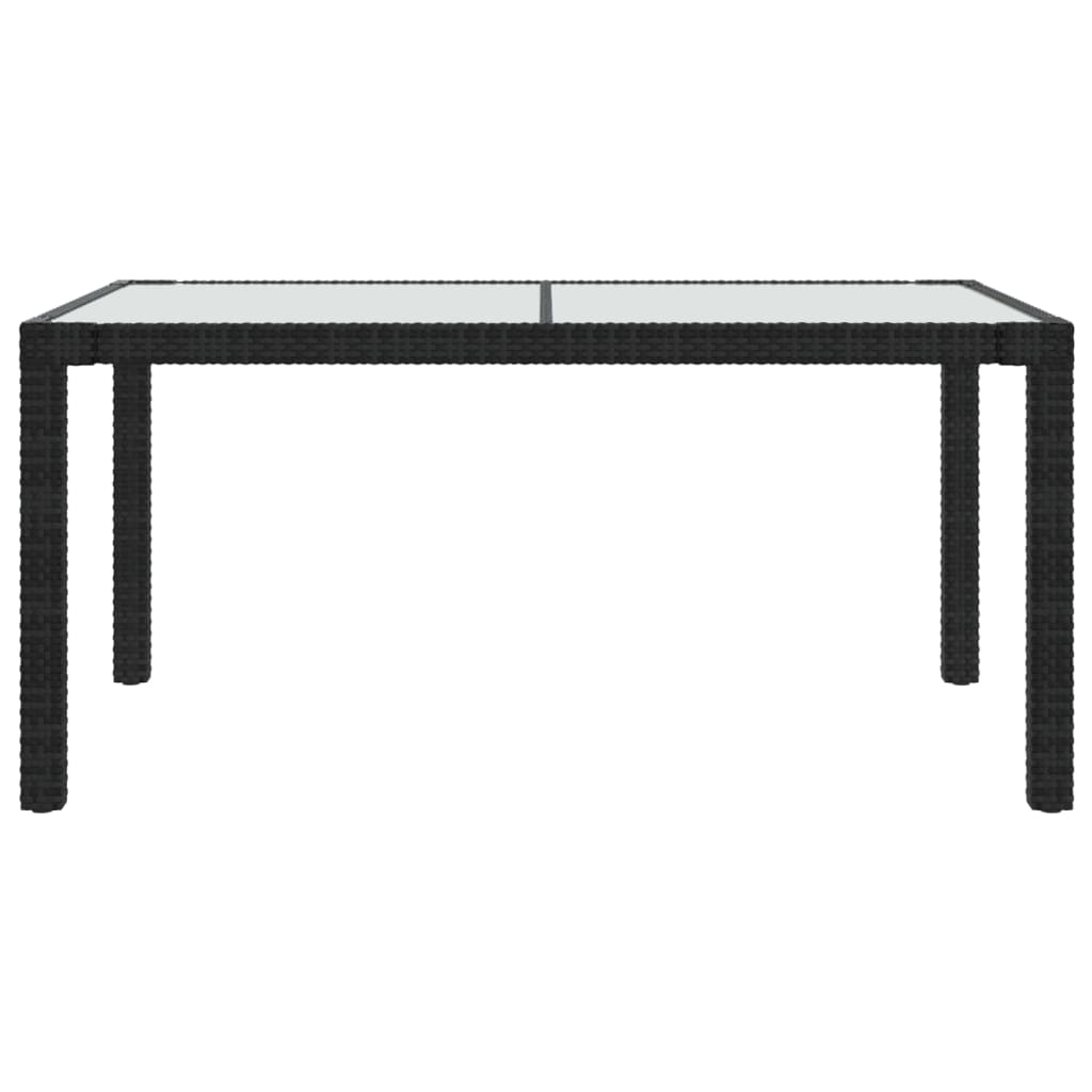 Garden Table 150x90x75 cm Tempered Glass and Poly Rattan Black