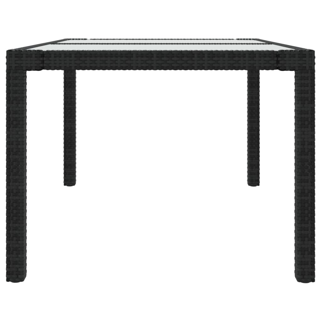 Garden Table 150x90x75 cm Tempered Glass and Poly Rattan Black