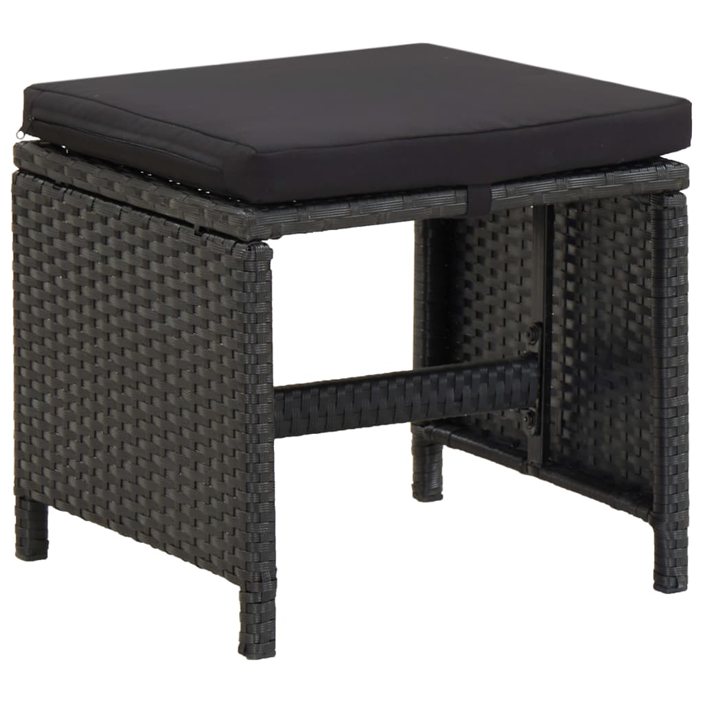 Garden Stools with Cushions 2 pcs Poly Rattan Black