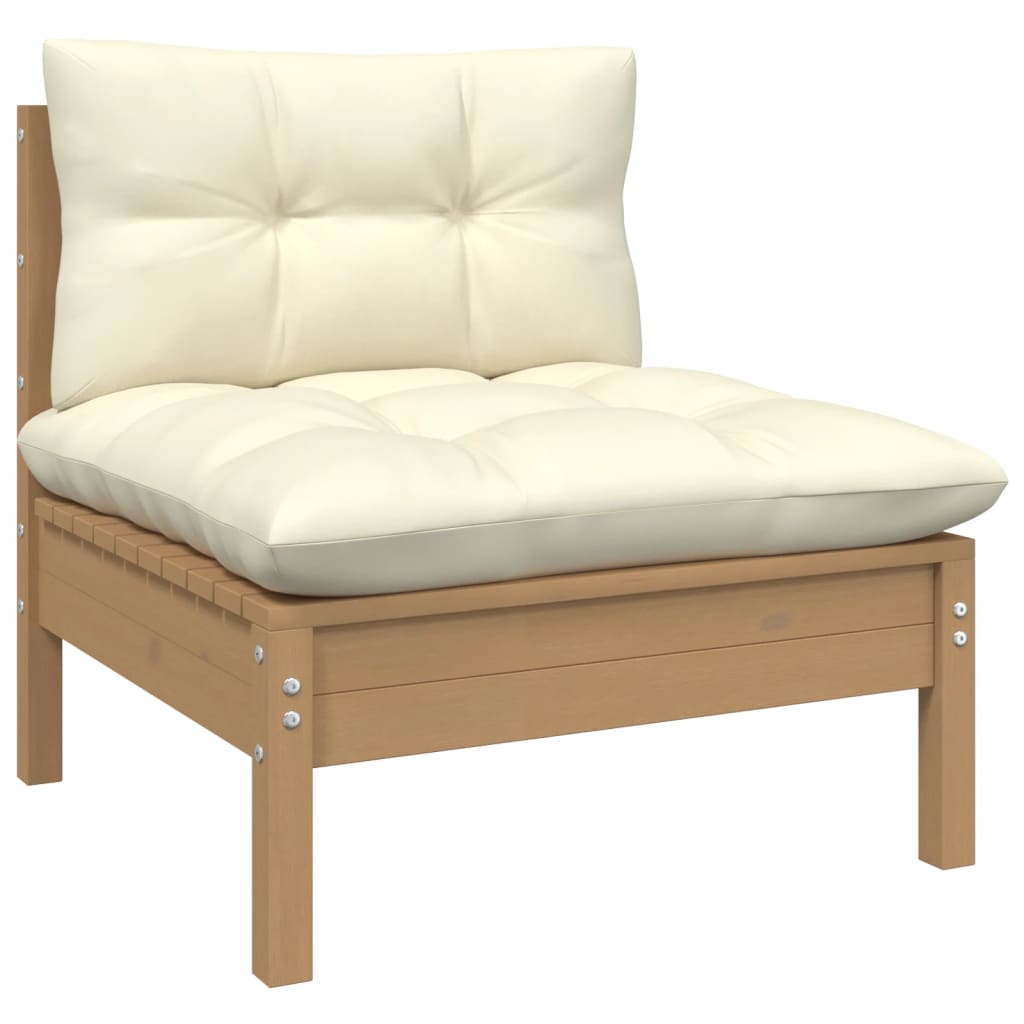 3 Piece Garden Lounge Set with Cream Cushions Solid Pinewood