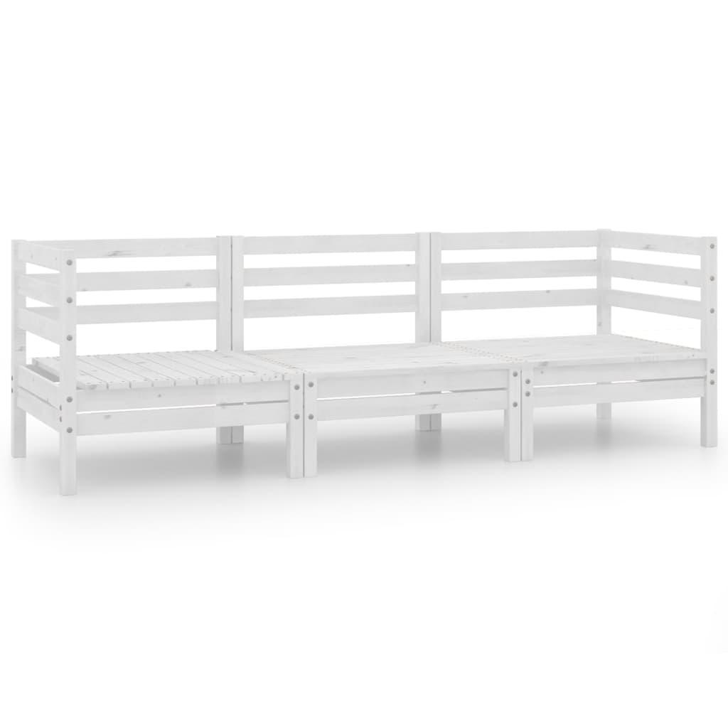 3 Piece Garden Lounge Set White Solid Wood Pine