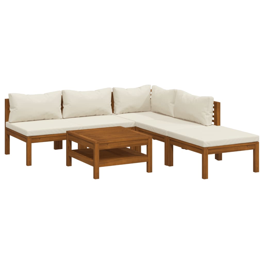 6 Piece Garden Lounge Set with Cream Cushion Solid Acacia Wood