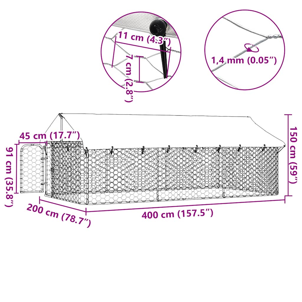 Outdoor Dog Kennel with Roof 400x200x150 cm