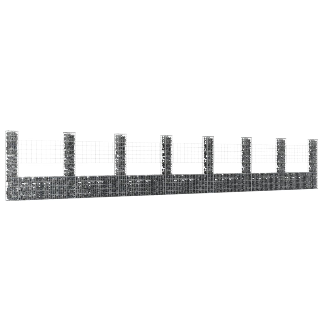 U-shape Gabion Basket with 8 Posts Iron 860x20x150 cm