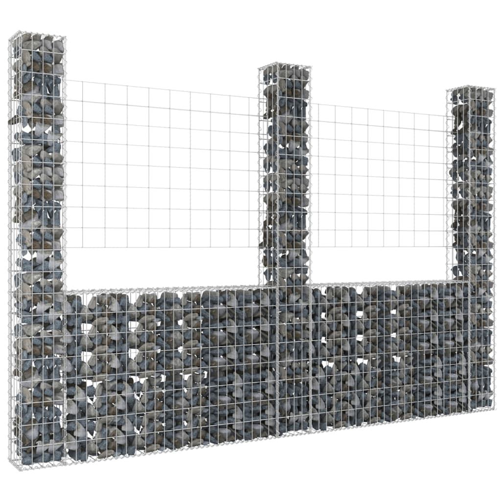 U-shape Gabion Basket with 3 Posts Iron 260x20x200 cm