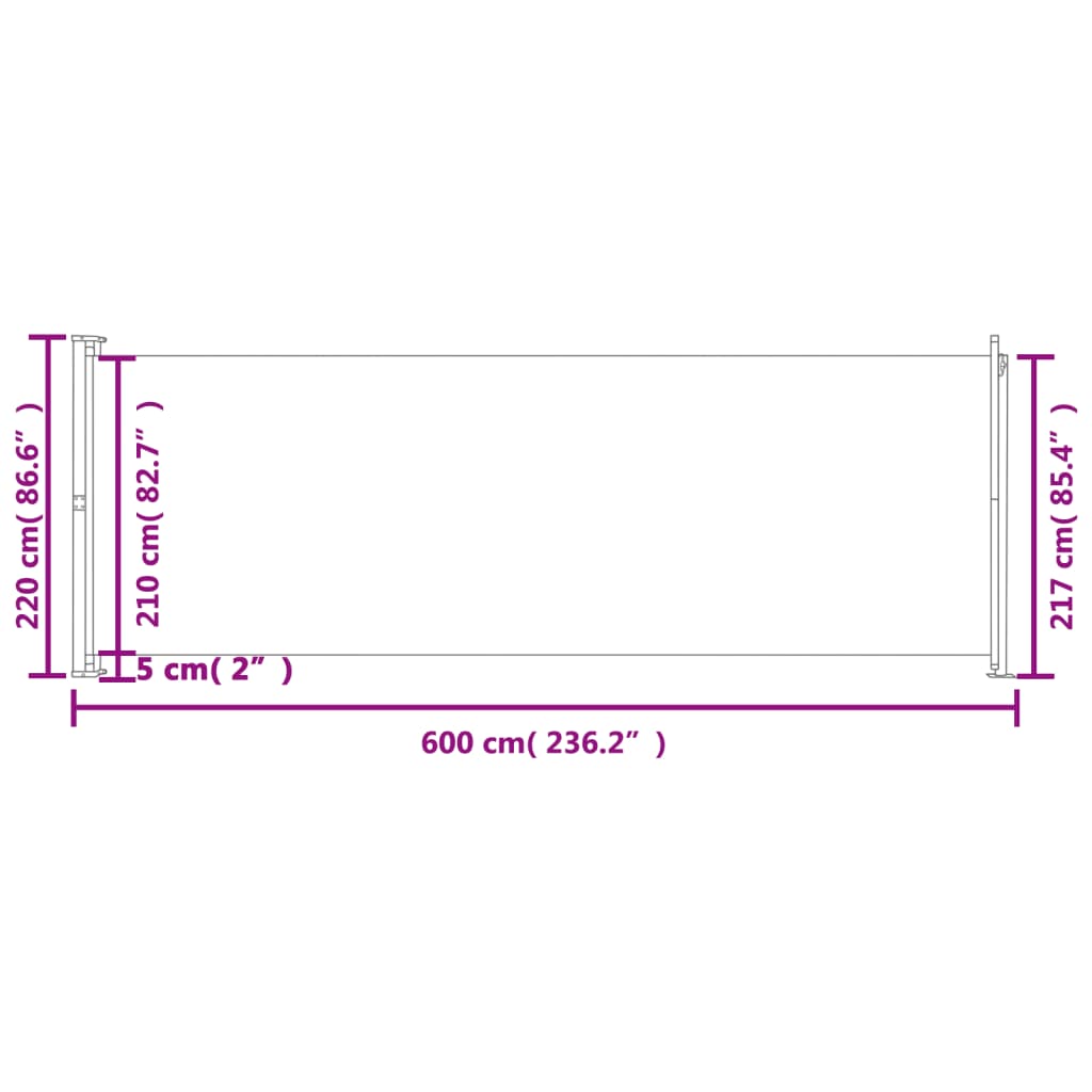 Patio Retractable Side Awning 220x600 cm Black