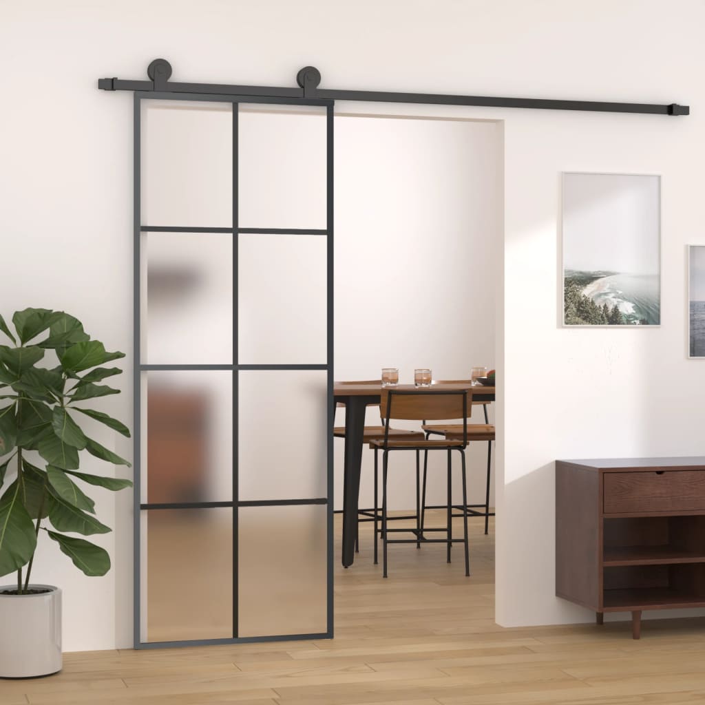 Sliding Door Frosted ESG Glass and Aluminium 76x205 cm Black