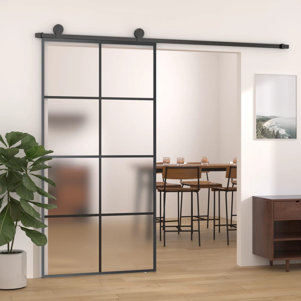 Sliding Door Frosted ESG Glass and Aluminium 102.5x205 cm Black