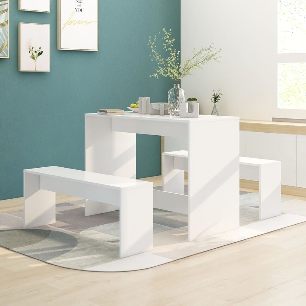 3 Piece Dining Set White Engineered Wood