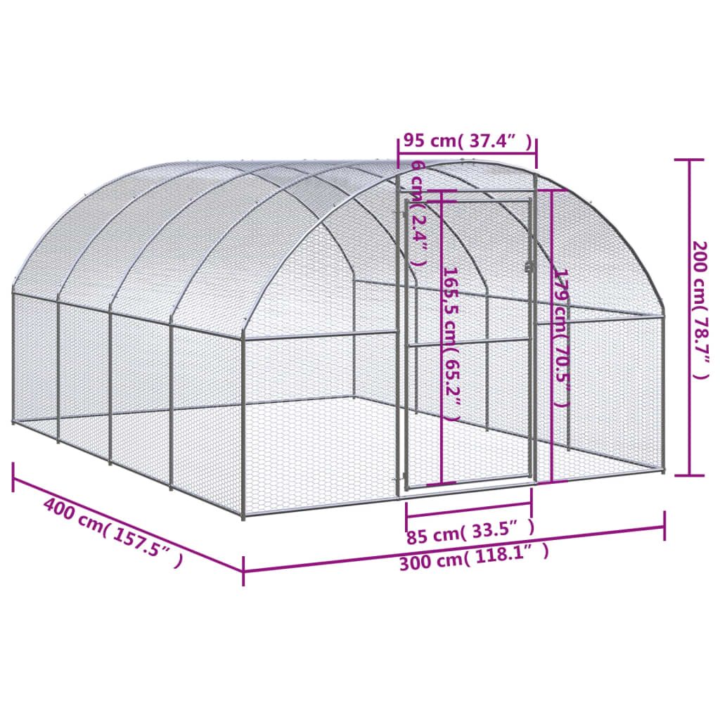 Outdoor Chicken Coop 3x4x2 m Galvanised Steel