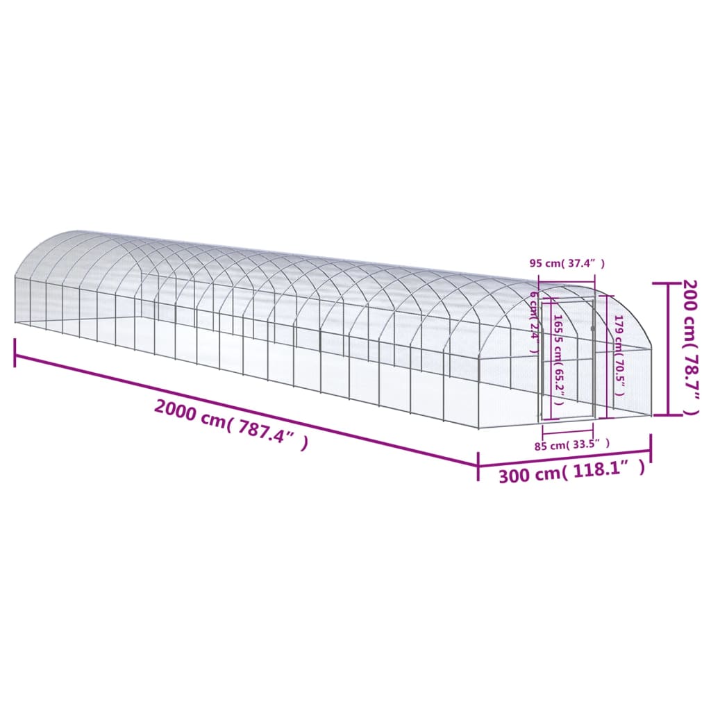 Outdoor Chicken Coop 3x20x2 m Galvanised Steel