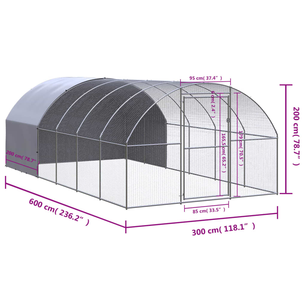 Outdoor Chicken Coop 3x6x2 m Galvanised Steel