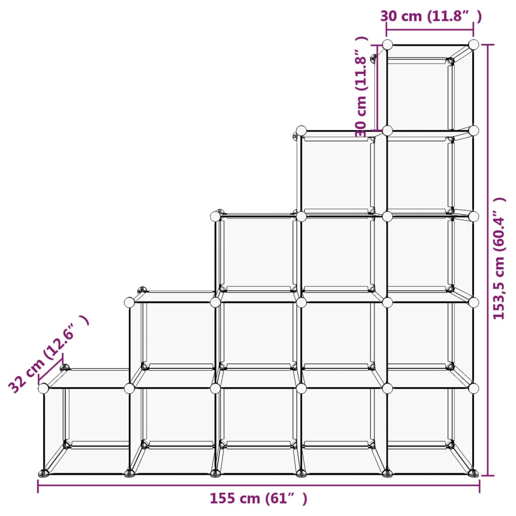 Storage Cube Organiser with 15 Cubes Black PP