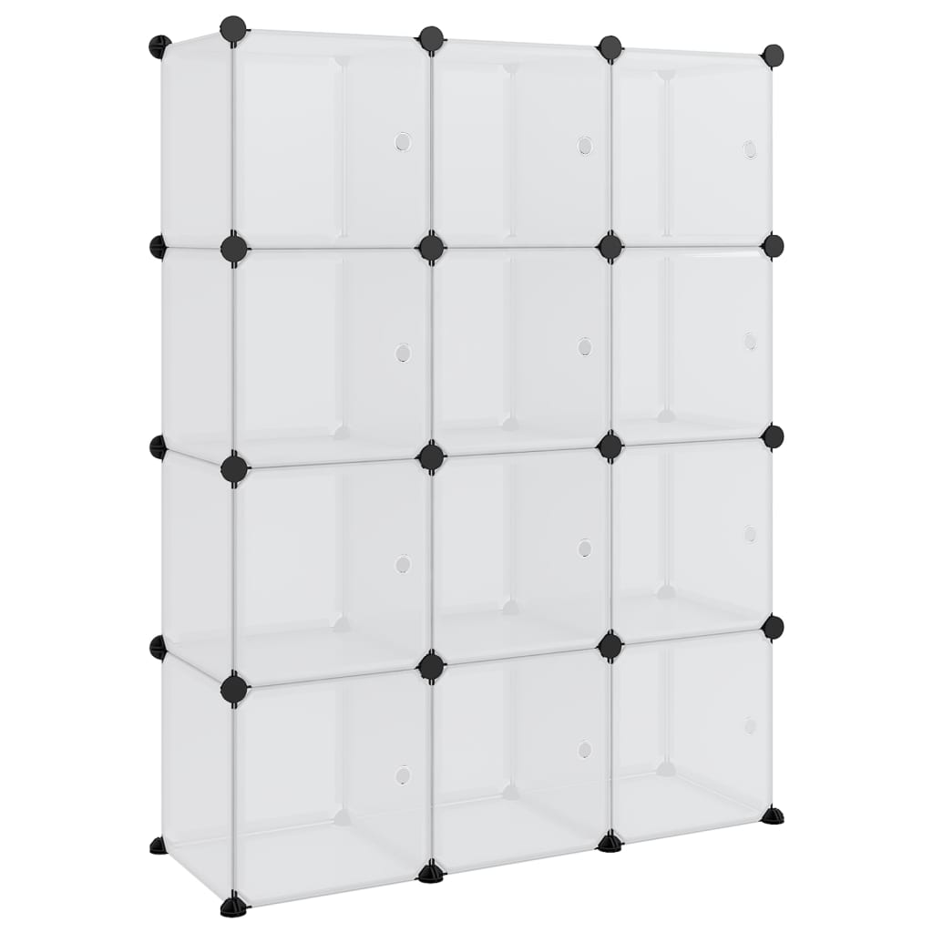 Storage Cube Organiser with 12 Cubes and Doors Transparent PP