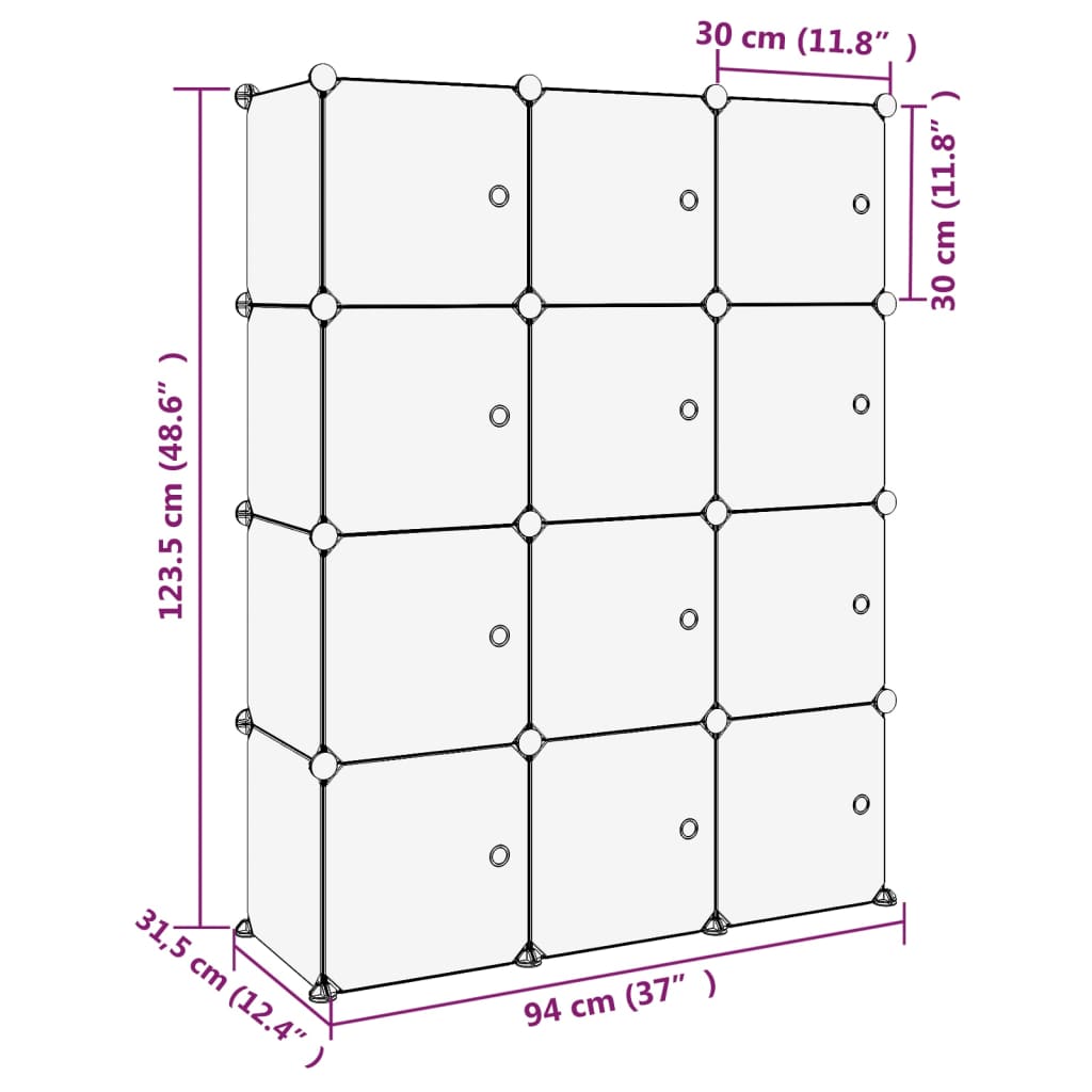 Storage Cube Organiser with 12 Cubes and Doors Transparent PP