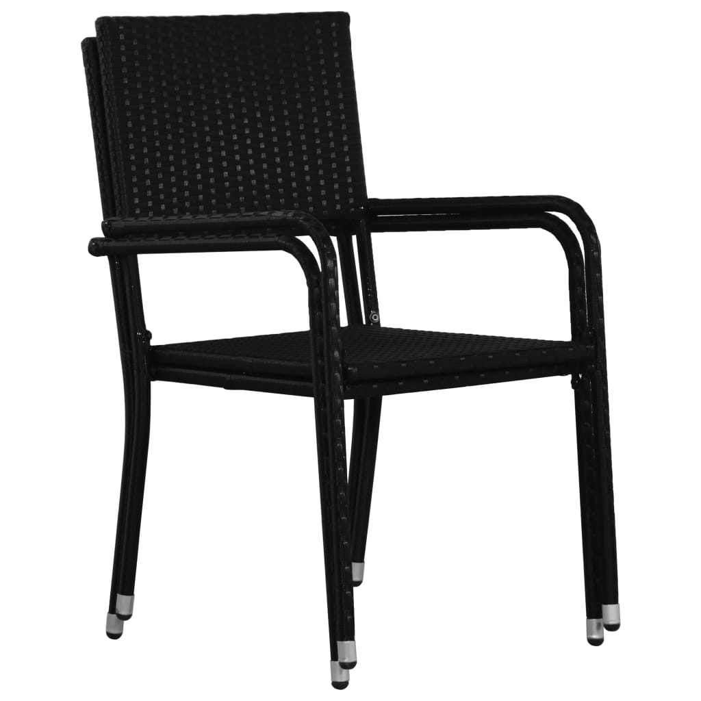 Garden Dining Chairs 2 pcs Stackable Black Poly Rattan