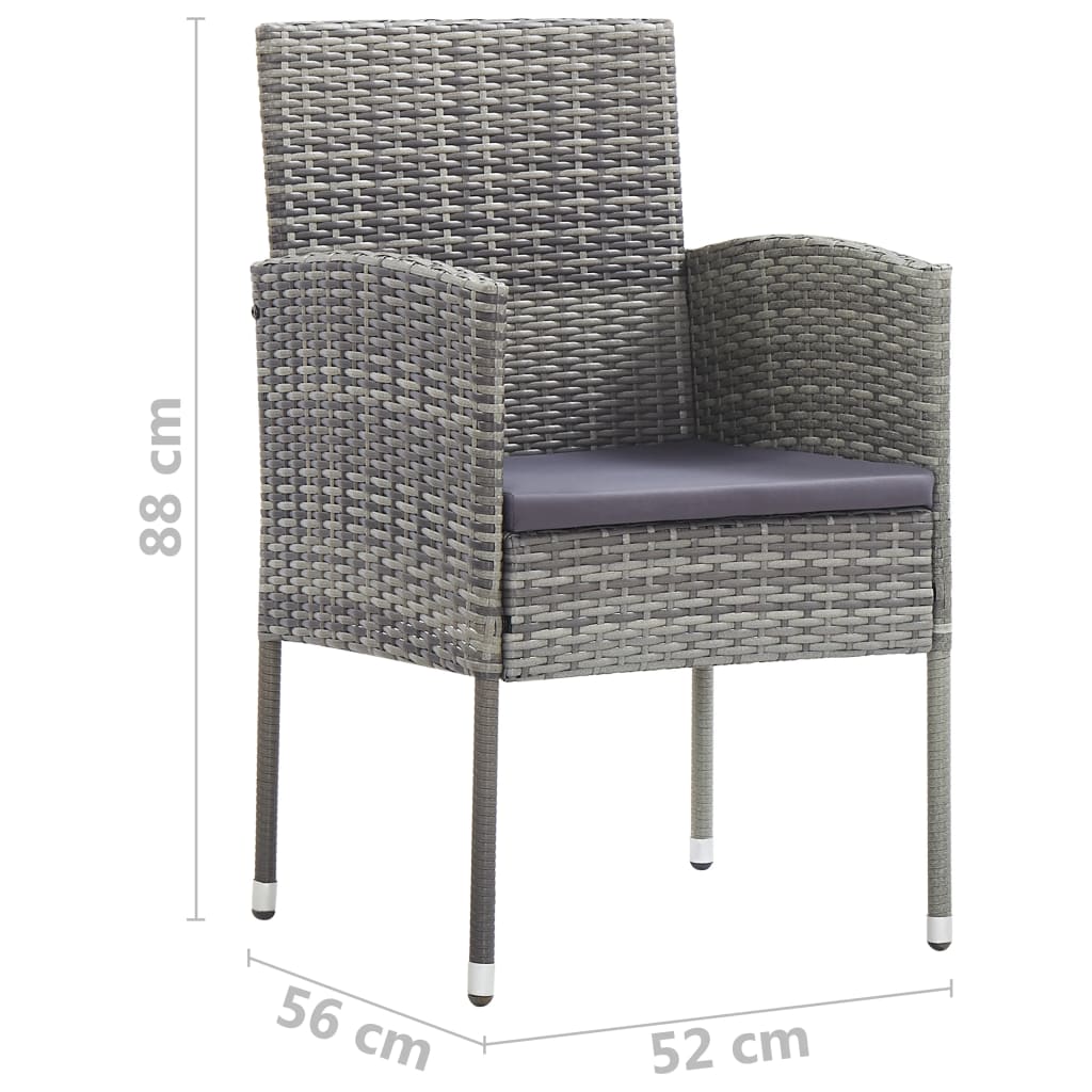 Garden Chairs with Dark Grey Cushions 4 pcs Grey Poly Rattan