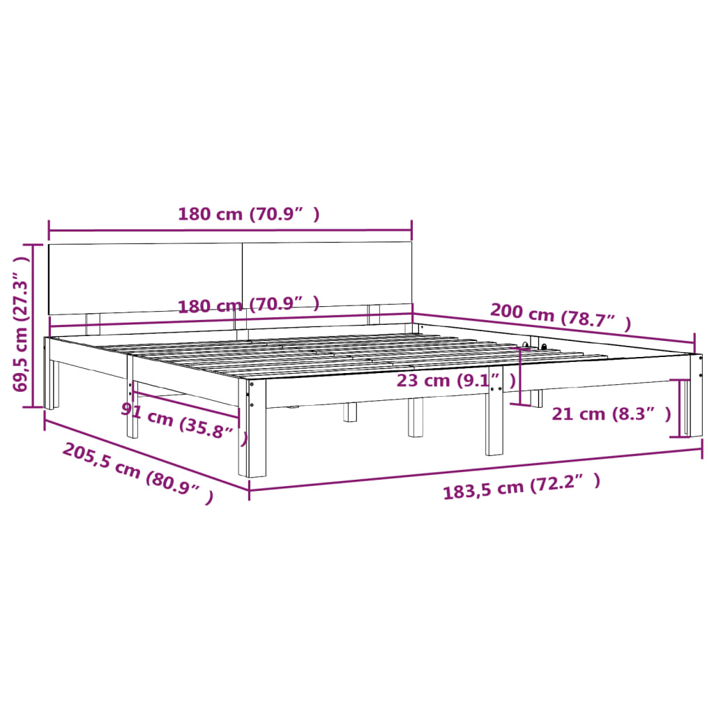 Bed Frame without Mattress 183x203 cm King