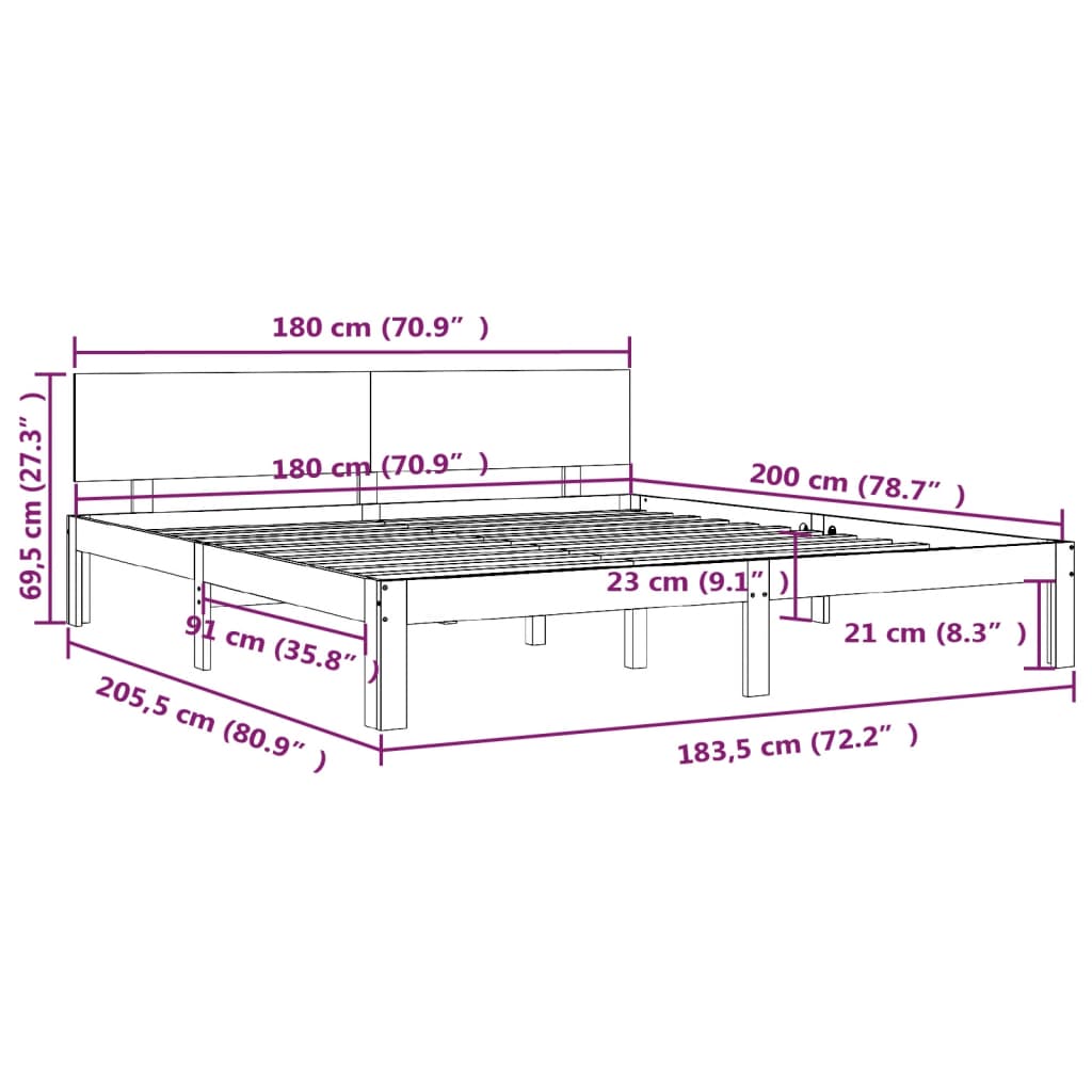 Bed Frame without Mattress Honey Brown 183x203 cm King