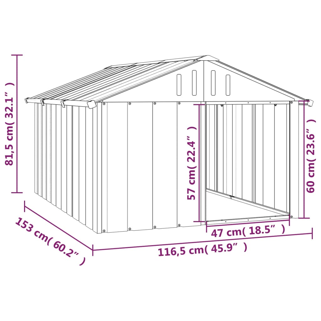 Dog House Anthracite 116.5x153x81.5 cm Galvanised Steel