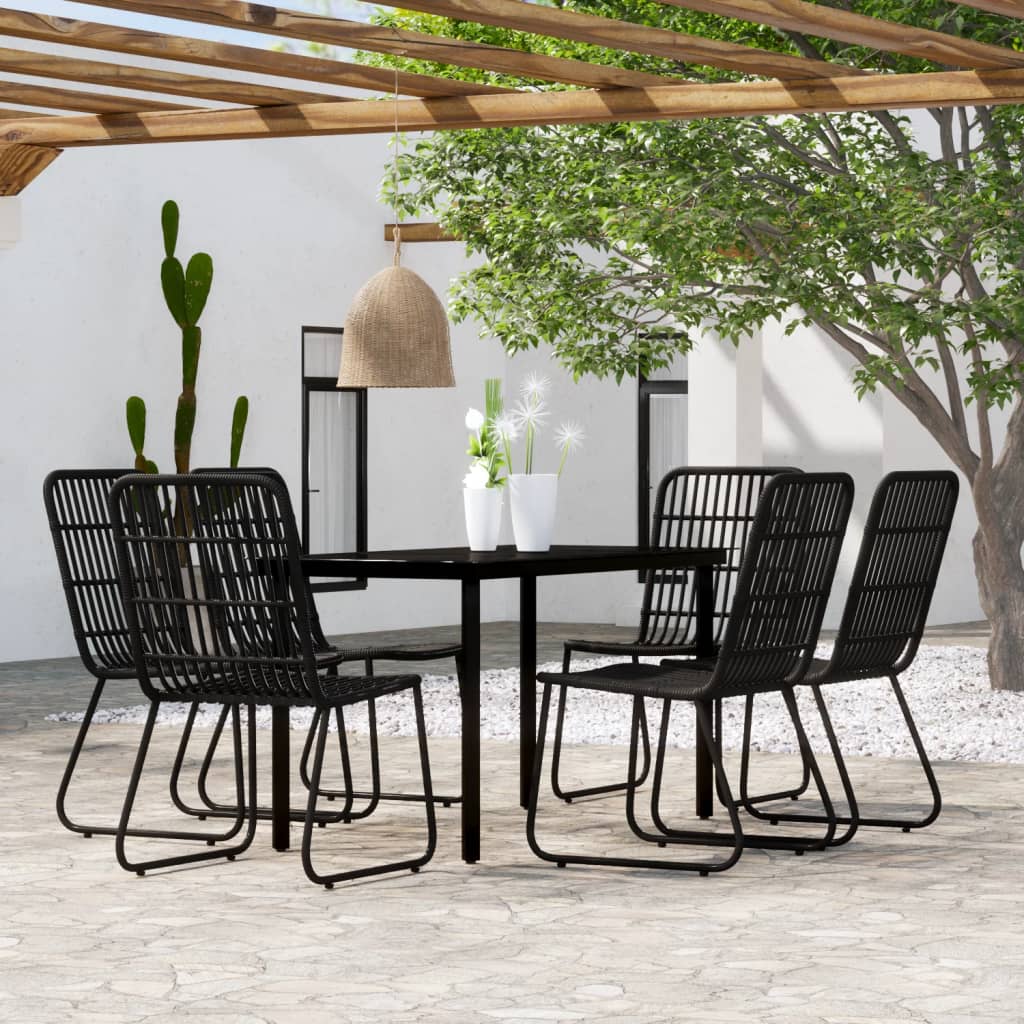 7 Piece Garden Dining Set Black