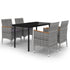 5 Piece Garden Dining Set with Cushions Poly Rattan and Glass