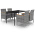 5 Piece Garden Dining Set with Cushions Poly Rattan and Glass