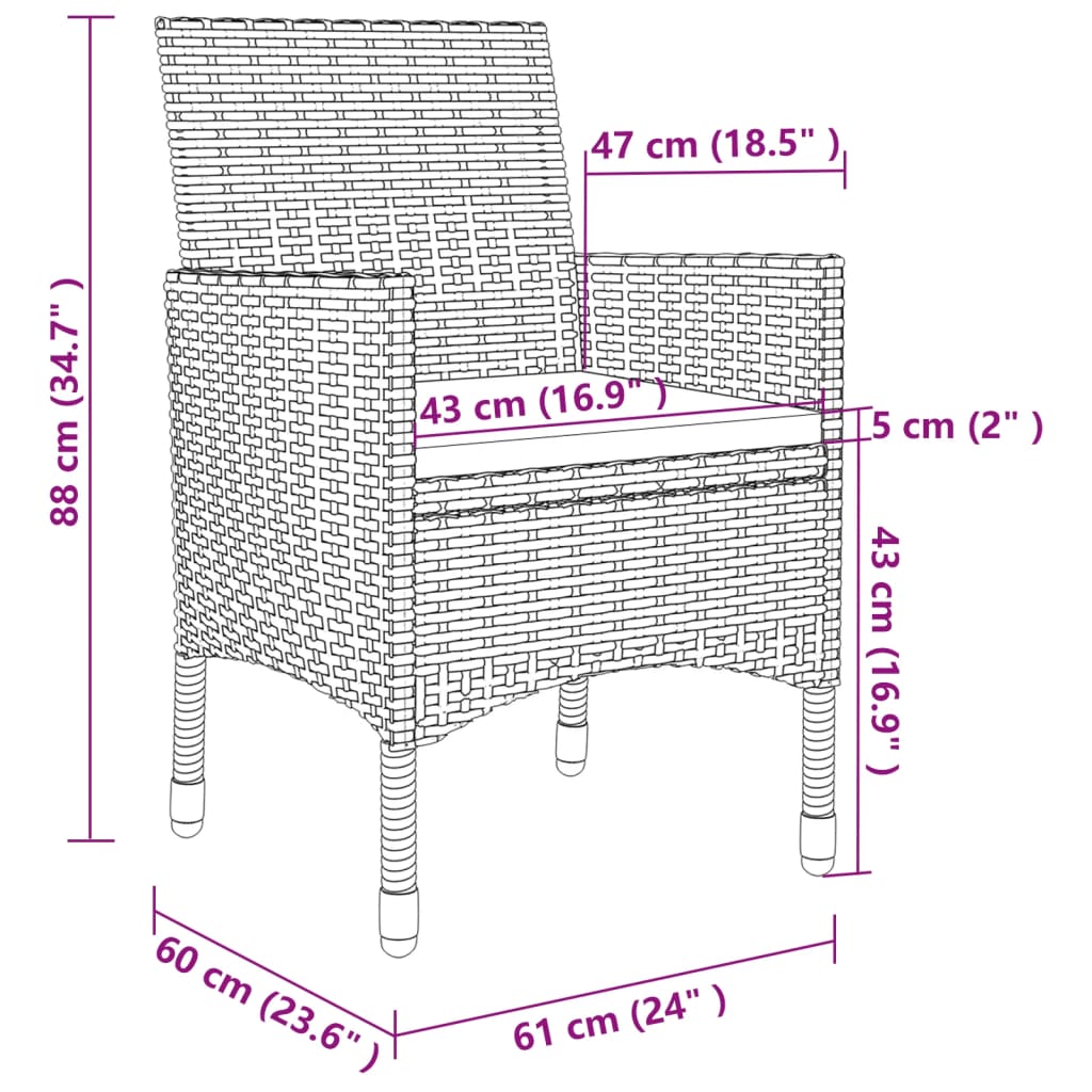 5 Piece Garden Dining Set with Cushions Poly Rattan and Glass