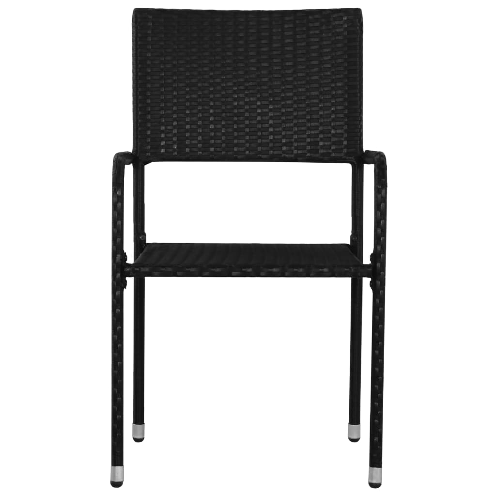 Garden Dining Chairs 2 pcs Stackable Black Poly Rattan