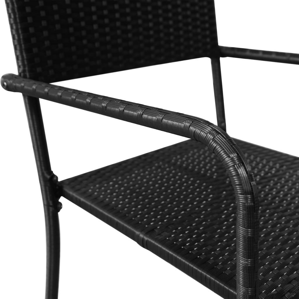 Garden Dining Chairs 2 pcs Stackable Black Poly Rattan