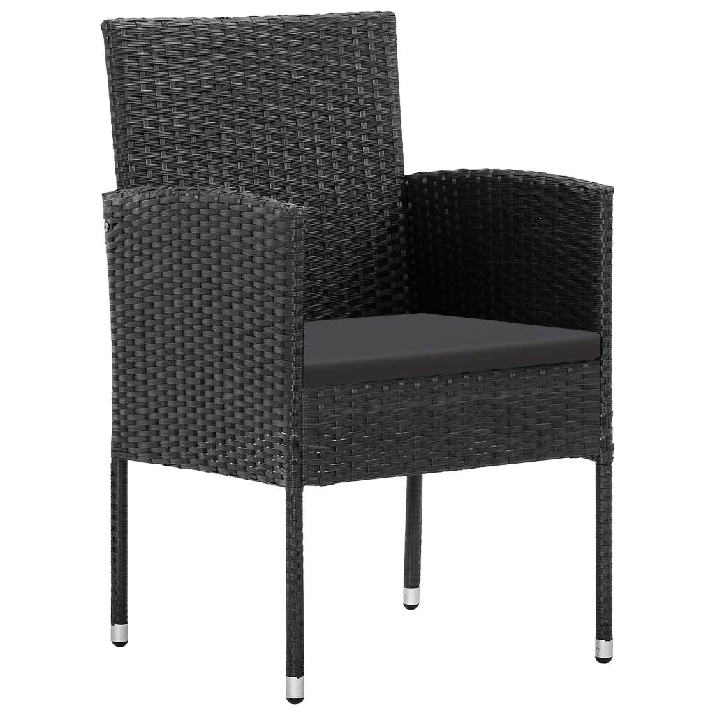 Garden Chairs with Black Cushions 2 pcs Black Poly Rattan