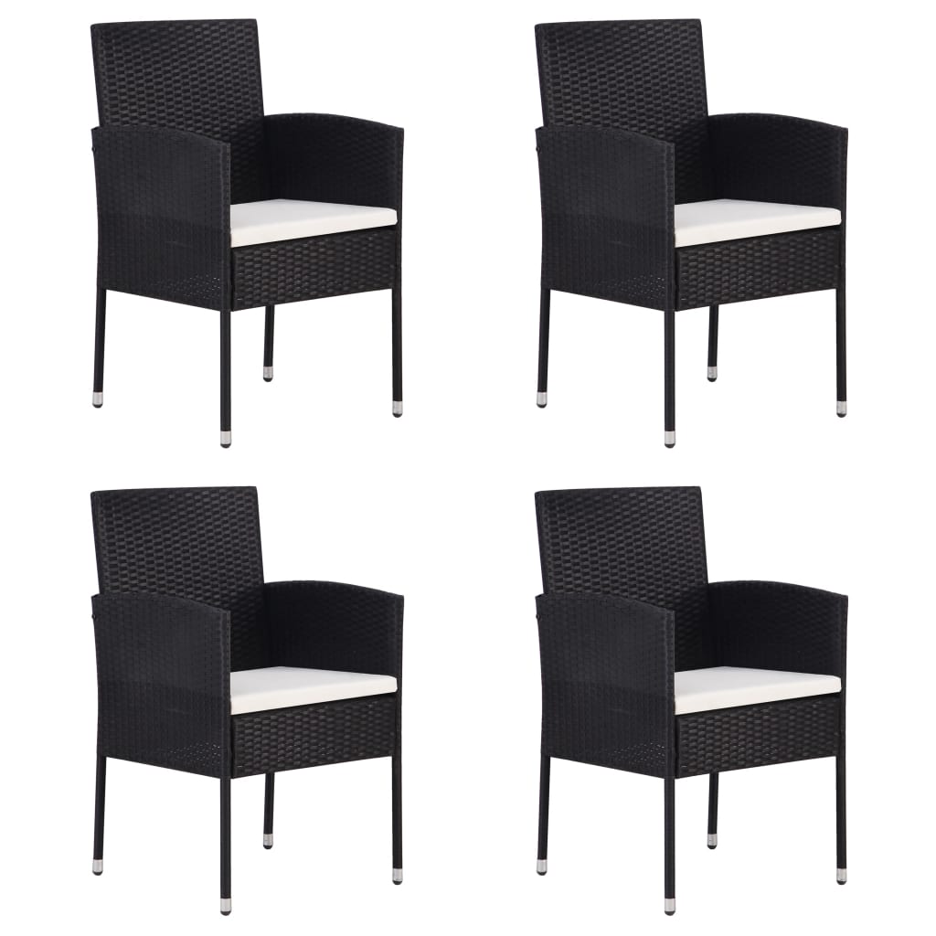 Garden Chairs with Cream White Cushions 4 pcs Black Poly Rattan